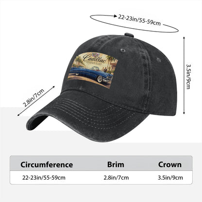 Unisex Washed Denim Baseball Cap Firefly1959 Cadillac De Ville, Blue