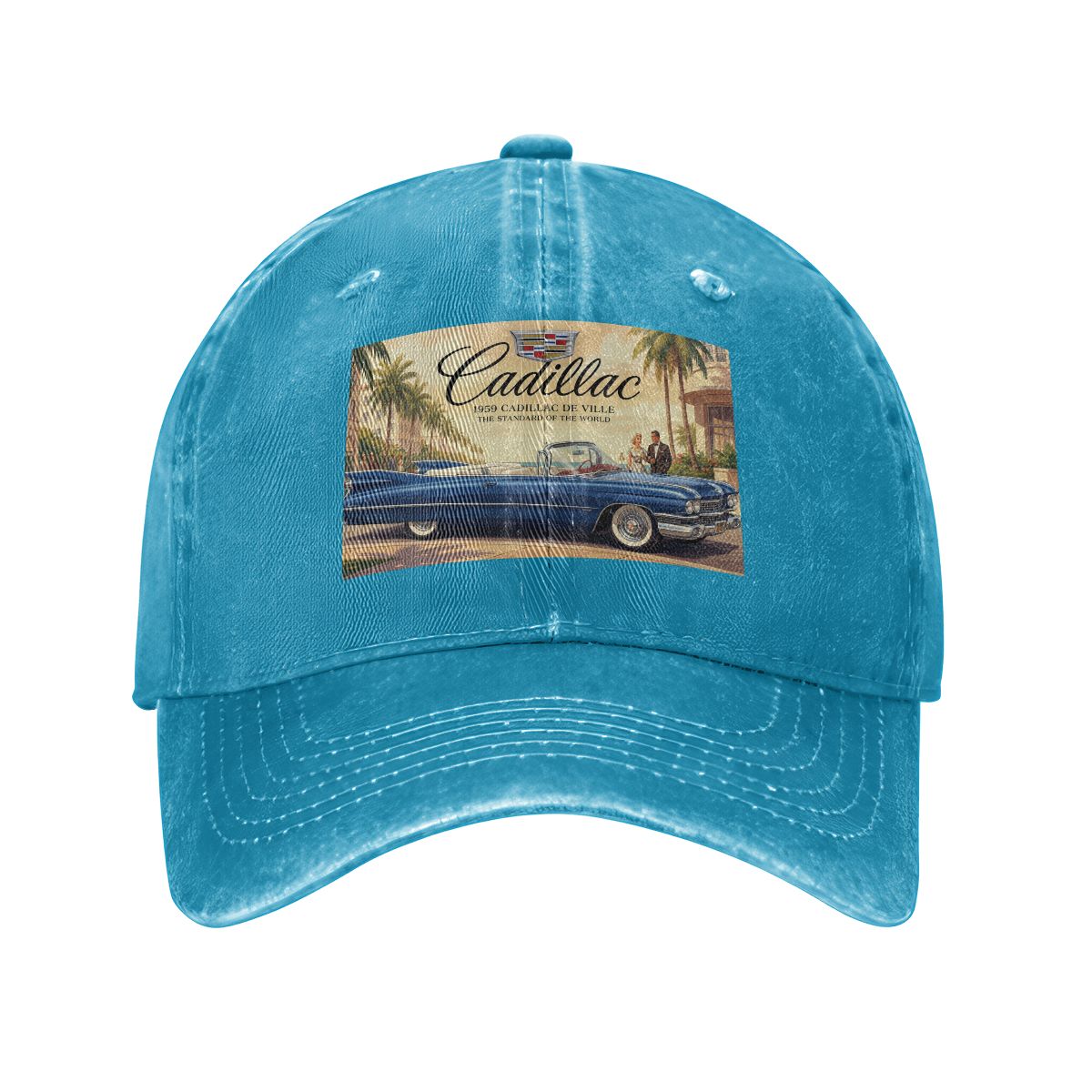 Unisex Washed Denim Baseball Cap Firefly1959 Cadillac De Ville, Blue