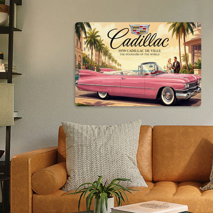 Rectangular Tin Sign Metal Sign Decor 1959 Cadillac De Ville Pink