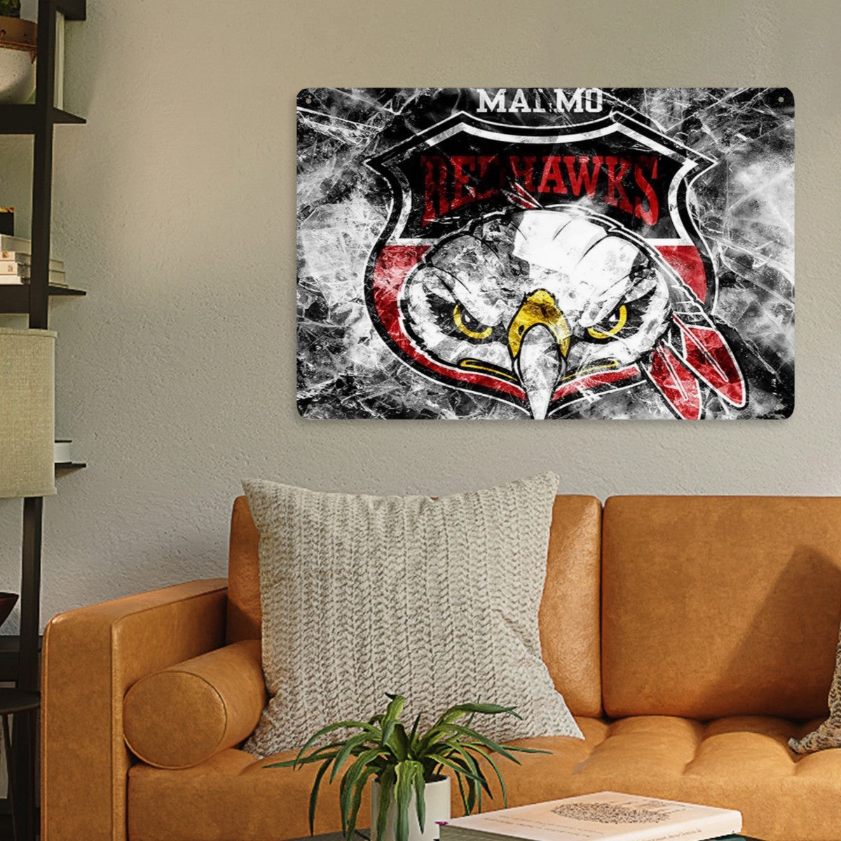 Rectangular Tin Sign Metal Sign Decor MALMÖ RED HAWKS