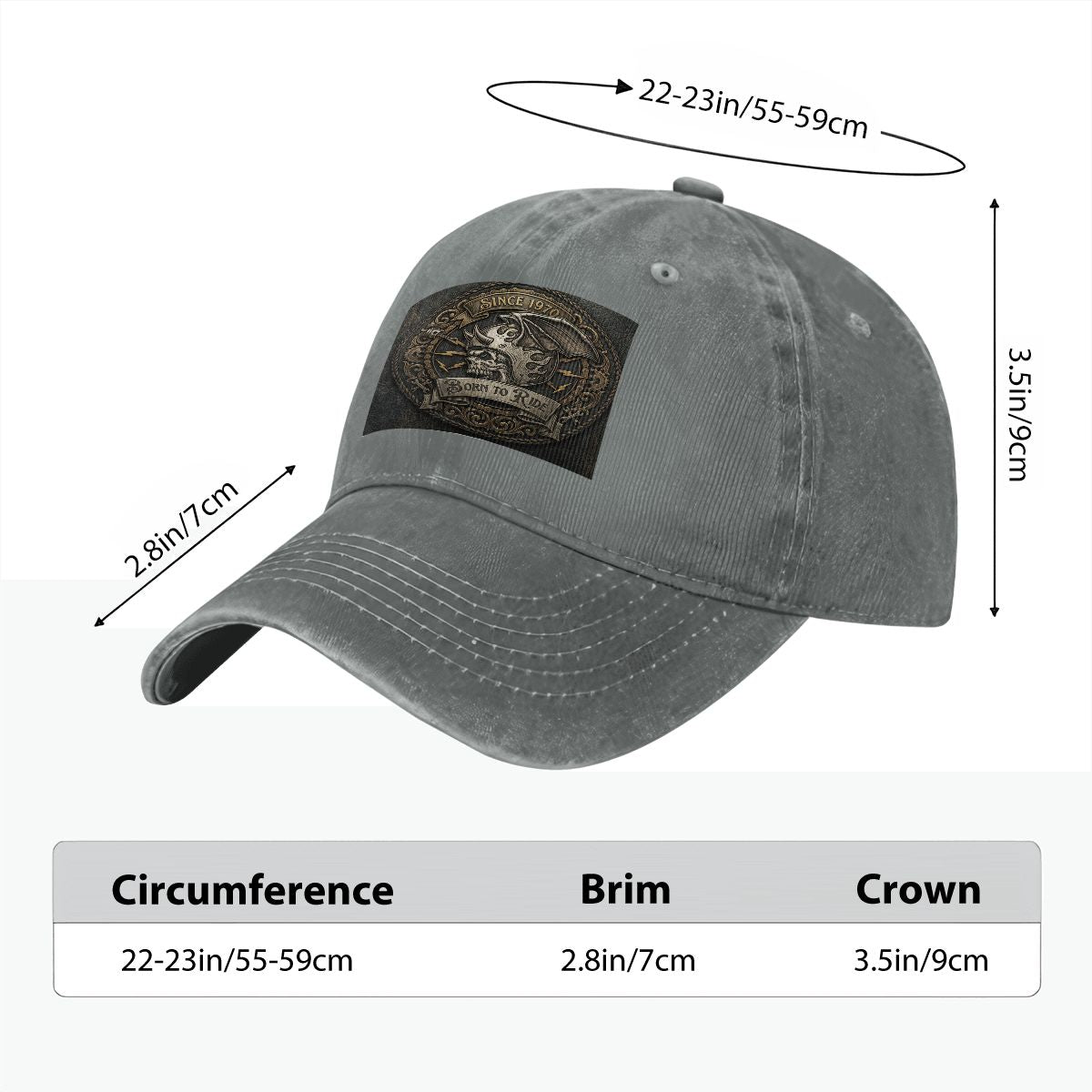 Unisex Washed Denim Baseball Cap BORN TO RIDE